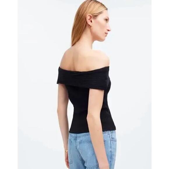 Madewell Ribbed Off-the-Shoulder Top Black Medium - Picture 2 of 5